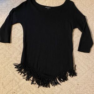 INC Large black Sweater with fringes 3/4 sleeve